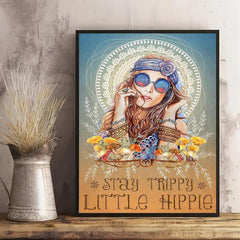 Vintage Canvas Painting Stay Trippie Little Hippie Motivation Quote Mushroom