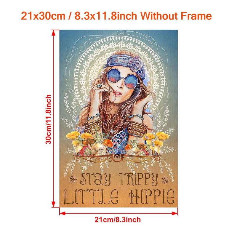 Vintage Canvas Painting Stay Trippie Little Hippie Motivation Quote Mushroom
