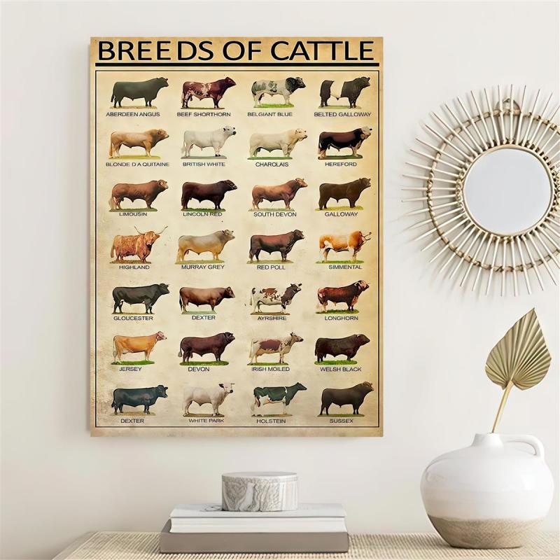 Vintage Art Canvas Painting Breeds Of Beef Cattle Painting On Canvas Wall Art