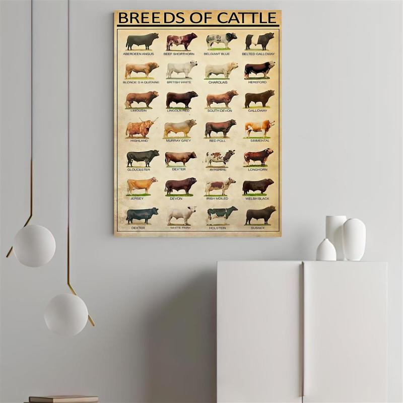 Vintage Art Canvas Painting Breeds Of Beef Cattle Painting On Canvas Wall Art