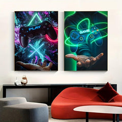 2pcs LED Game Handle Wall Poster Canvas Painting Home Decor