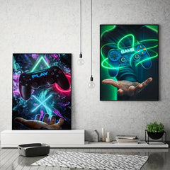 2pcs LED Game Handle Wall Poster Canvas Painting Home Decor