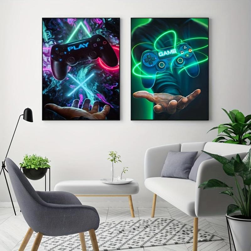 2pcs LED Game Handle Wall Poster Canvas Painting Home Decor