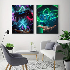 2pcs LED Game Handle Wall Poster Canvas Painting Home Decor