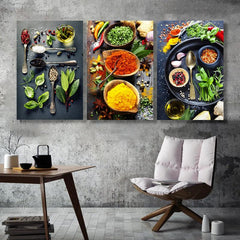 3pcs Kitchen Pictures Wall Decor Spices And Spoon Canvas Prints
