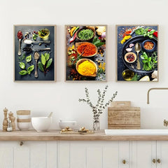 3pcs Kitchen Pictures Wall Decor Spices And Spoon Canvas Prints