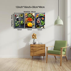3pcs Kitchen Pictures Wall Decor Spices And Spoon Canvas Prints