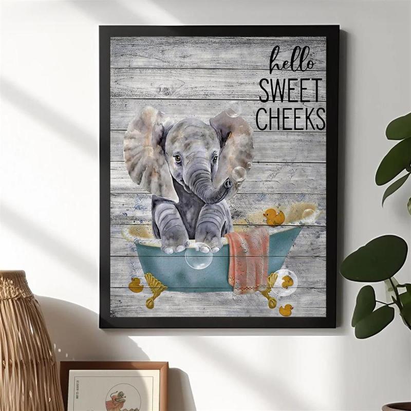 Funny Elephant Canvas Print Bathroom Wall Art Unframed
