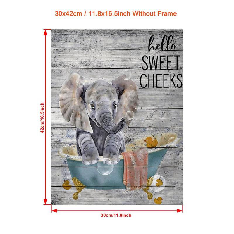 Funny Elephant Canvas Print Bathroom Wall Art Unframed