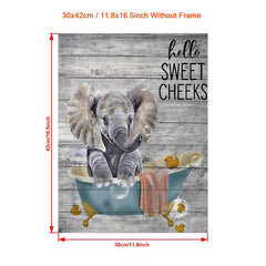 Funny Elephant Canvas Print Bathroom Wall Art Unframed