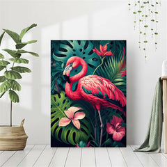 Canvas Poster Beach Tropical Jungle Floral Flamingo Art Print Monstera Leaves