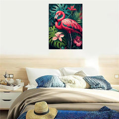Canvas Poster Beach Tropical Jungle Floral Flamingo Art Print Monstera Leaves