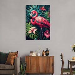 Canvas Poster Beach Tropical Jungle Floral Flamingo Art Print Monstera Leaves