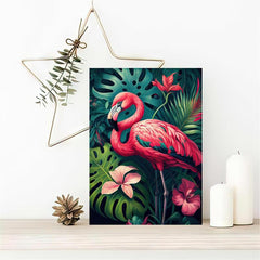 Canvas Poster Beach Tropical Jungle Floral Flamingo Art Print Monstera Leaves