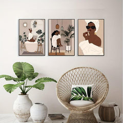 African American Women Bathroom Decor Wall Art Set