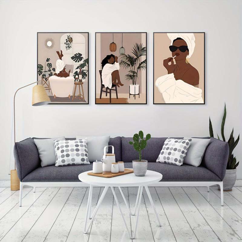 African American Women Bathroom Decor Wall Art Set