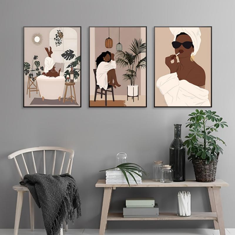 African American Women Bathroom Decor Wall Art Set