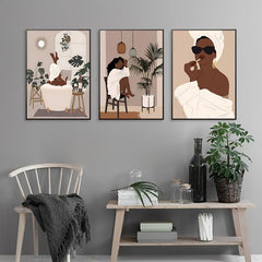African American Women Bathroom Decor Wall Art Set