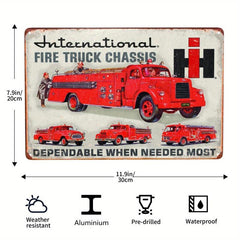 Nostalgic International Fire Truck Chassis Metal Sign