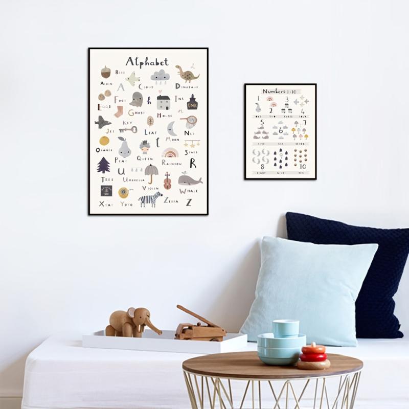 Alphabet Number Cartoon Poster Early Childhood Education Art Canvas Painting