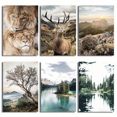 6pcs Meadow Reed & Animal Botanical Wall Picture Boho Style Art