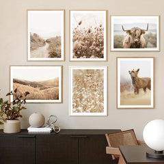 6pcs Meadow Reed & Animal Botanical Wall Picture Boho Style Art