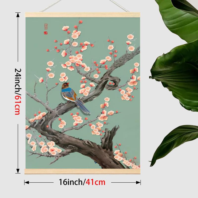 Chinese Hanging Scroll Painting Ginkgo Flower Bird Landscape Poster