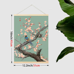 Chinese Hanging Scroll Painting Ginkgo Flower Bird Landscape Poster