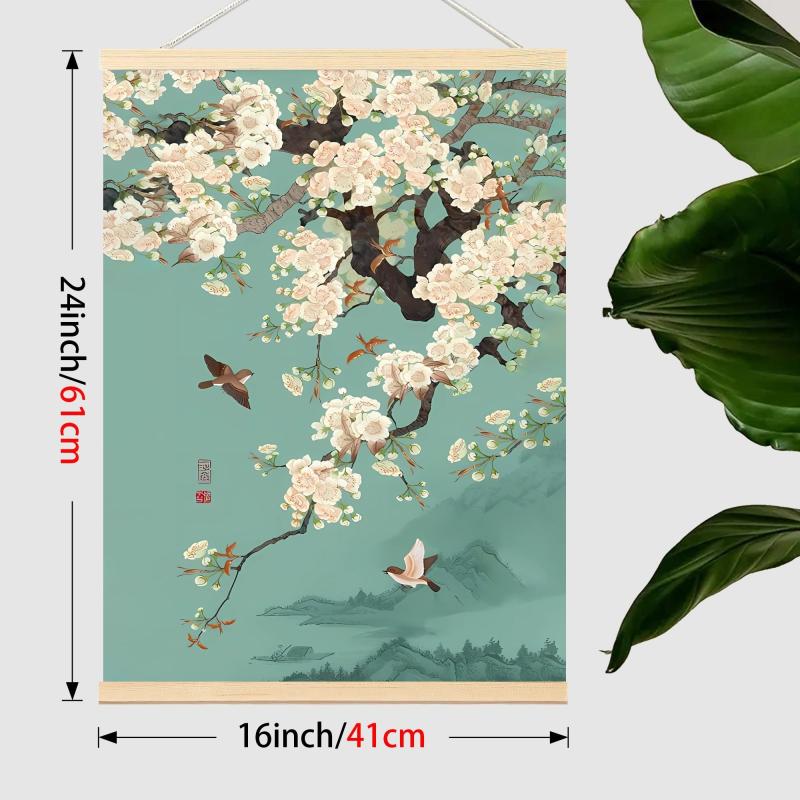 Chinese Hanging Scroll Painting Ginkgo Flower Bird Landscape Poster