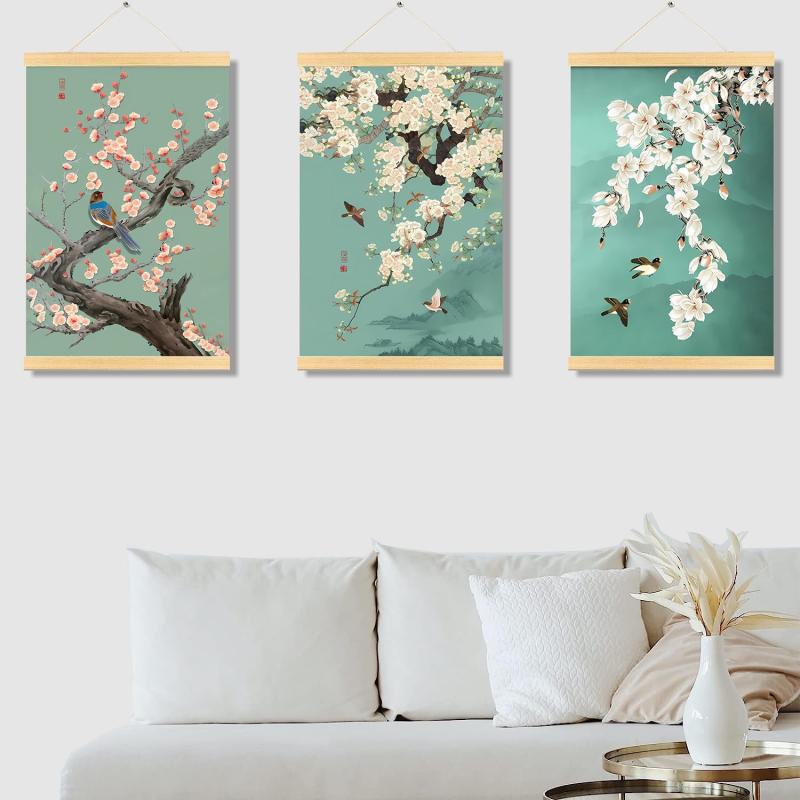 Chinese Hanging Scroll Painting Ginkgo Flower Bird Landscape Poster