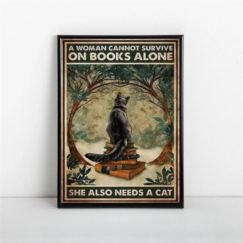 Cat And Book Poster Wall Art Canvas Poster