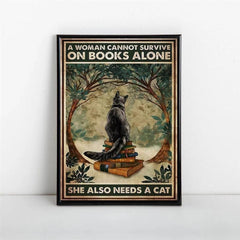 Cat And Book Poster Wall Art Canvas Poster