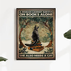 Cat And Book Poster Wall Art Canvas Poster