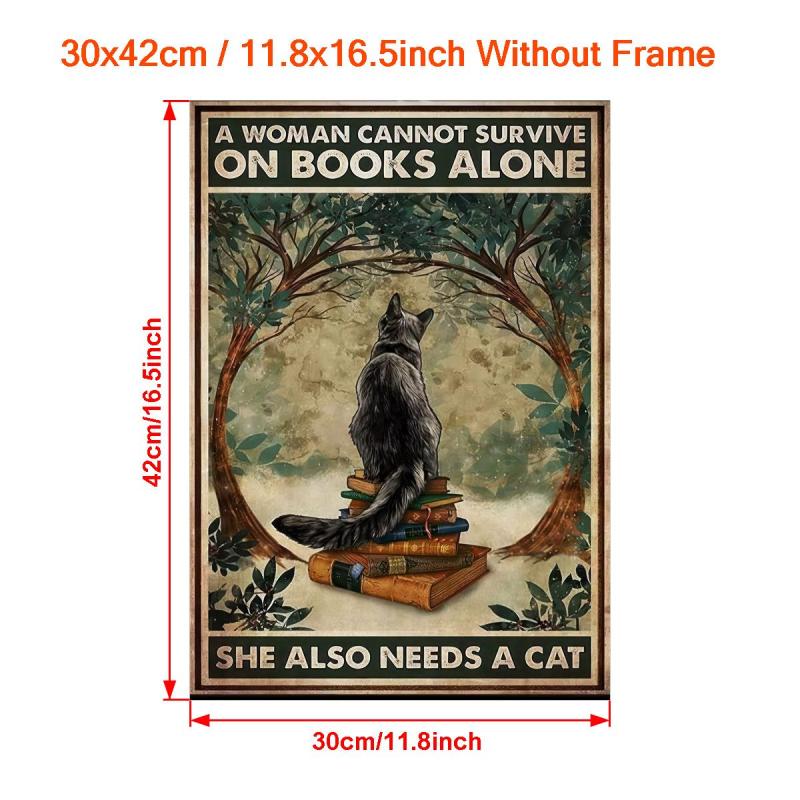 Cat And Book Poster Wall Art Canvas Poster