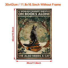 Cat And Book Poster Wall Art Canvas Poster