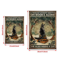 Cat And Book Poster Wall Art Canvas Poster