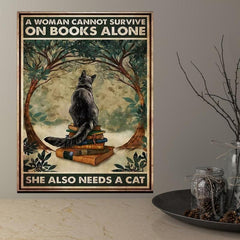 Cat And Book Poster Wall Art Canvas Poster