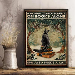 Cat And Book Poster Wall Art Canvas Poster
