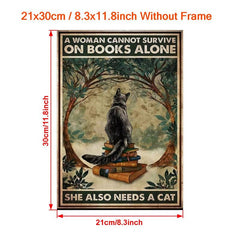 Cat And Book Poster Wall Art Canvas Poster