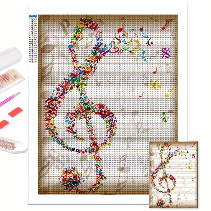 Crystal Rhinestone Music Notes Cross Stitch Embroidery Home Wall Decor