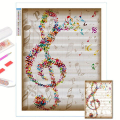 Crystal Rhinestone Music Notes Cross Stitch Embroidery Home Wall Decor