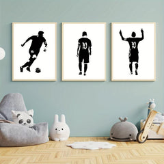 3pcs Football Star Poster Modern Art Abstract Character Gift For Bedroom Decor