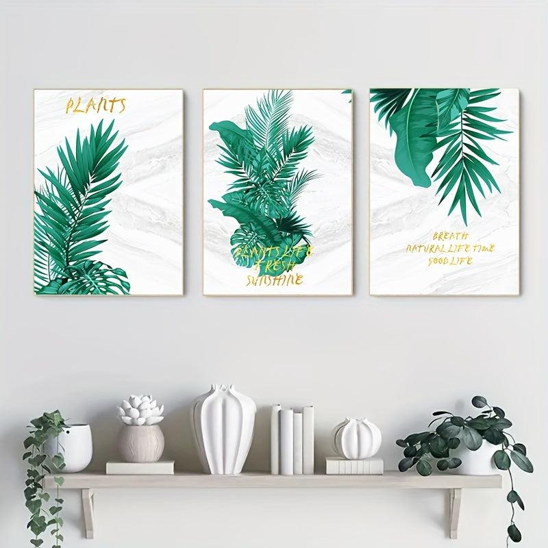 Canvas Poster Green Plant Leaves Nordic Art Ideal Gift Bedroom Living Room