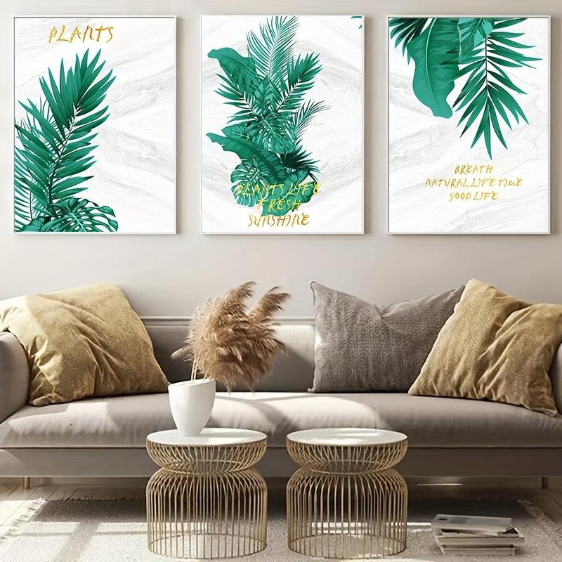 Canvas Poster Green Plant Leaves Nordic Art Ideal Gift Bedroom Living Room