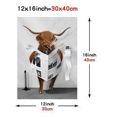 Highland Cow Bathroom Decor Canvas Poster