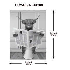 Highland Cow Bathroom Decor Canvas Poster