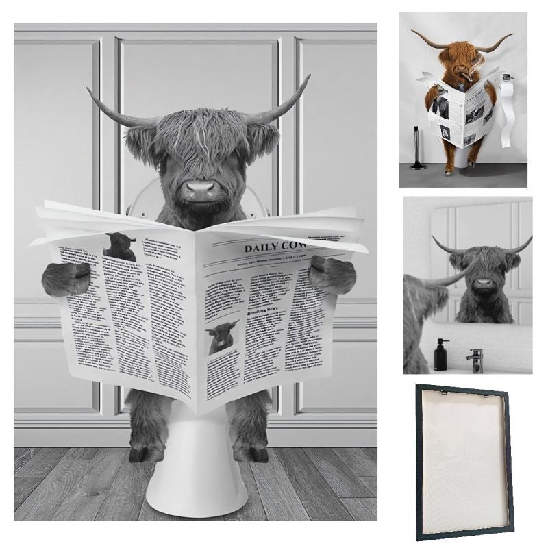 Highland Cow Bathroom Decor Canvas Poster