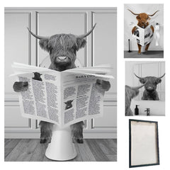 Highland Cow Bathroom Decor Canvas Poster