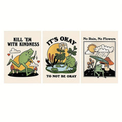 3pcs Cartoon Art Frog Painting Keep Being Kind Optimistic Posters