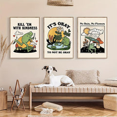 3pcs Cartoon Art Frog Painting Keep Being Kind Optimistic Posters